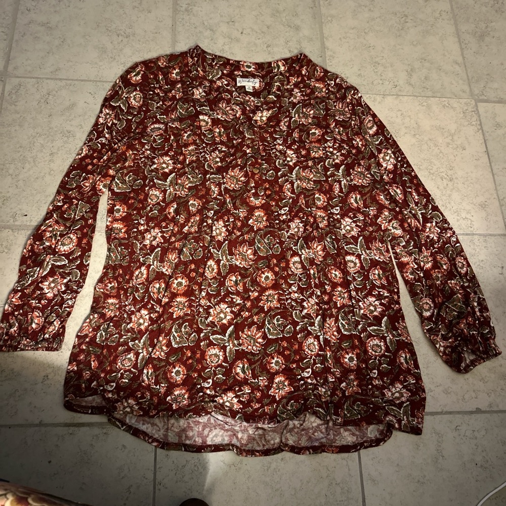 Wonderly Floral Blouse - Burgundy and Cream